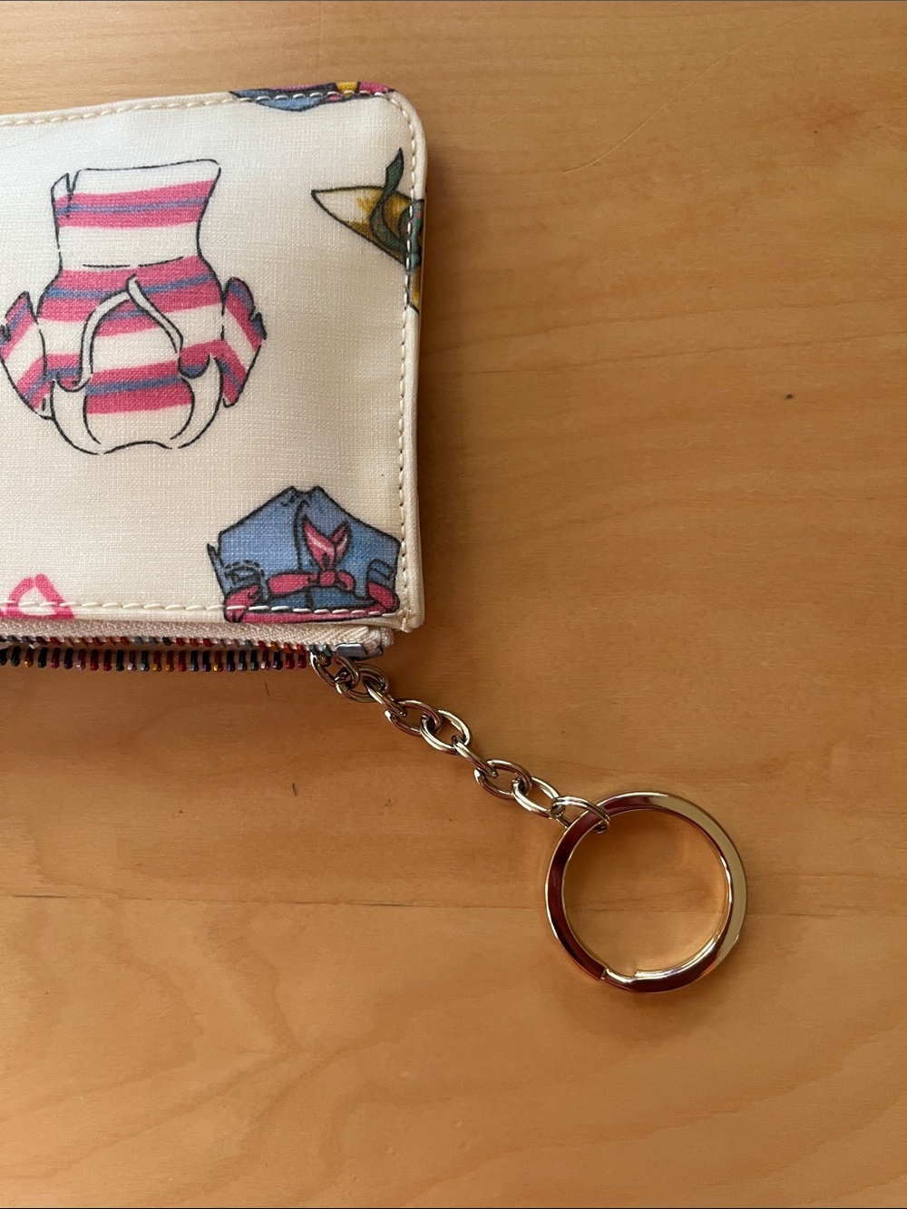 Dooney & Bourke Cream Wallet with Pink and Blue Motif and Heart Charm - Picture 4 of 11